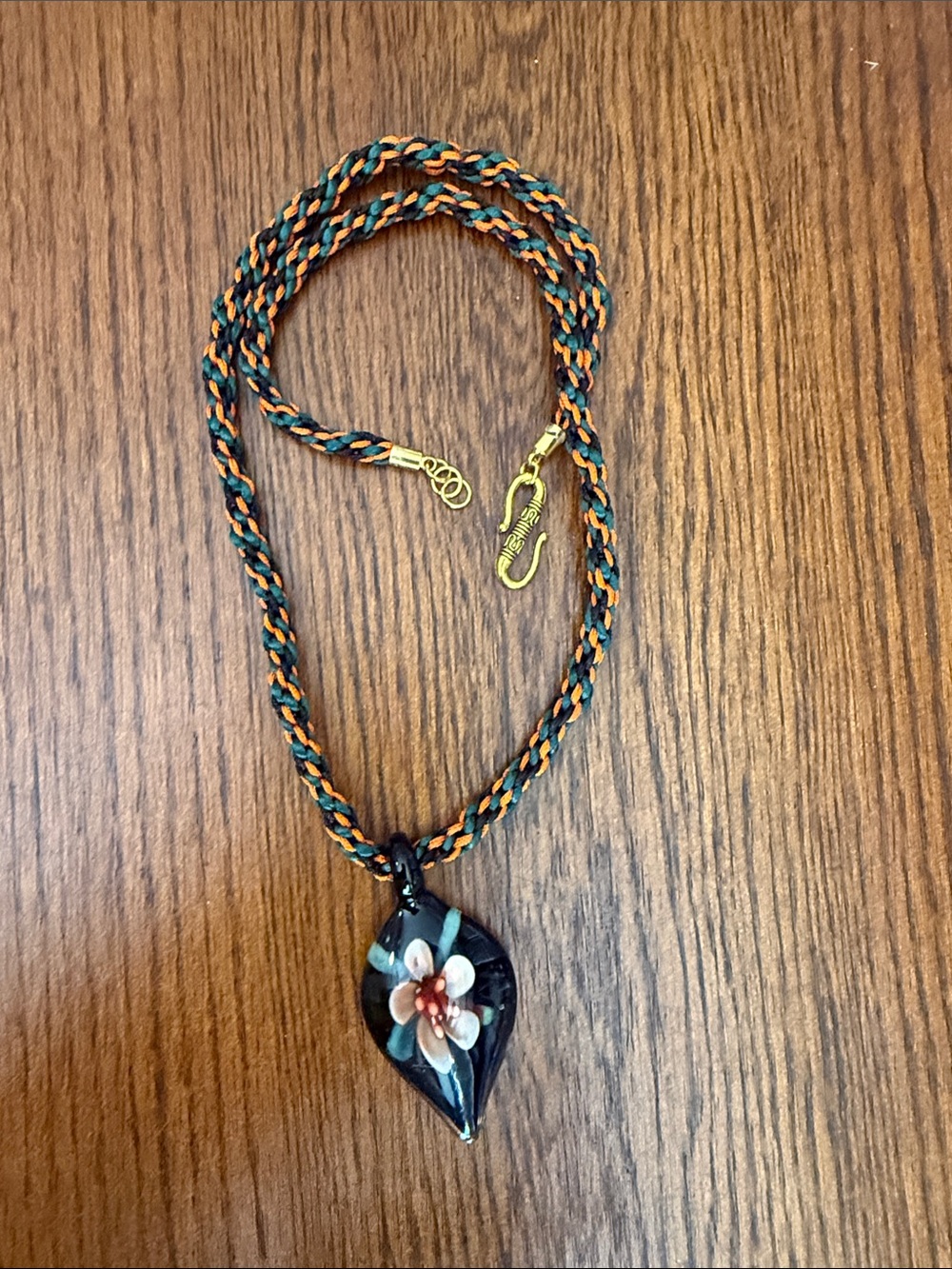 Kumihimo braid glass pendant Necklace